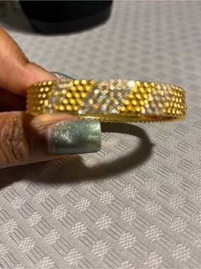 Gold Crystal Pave Bangle Bracelet - Elegant Women's Jewelry